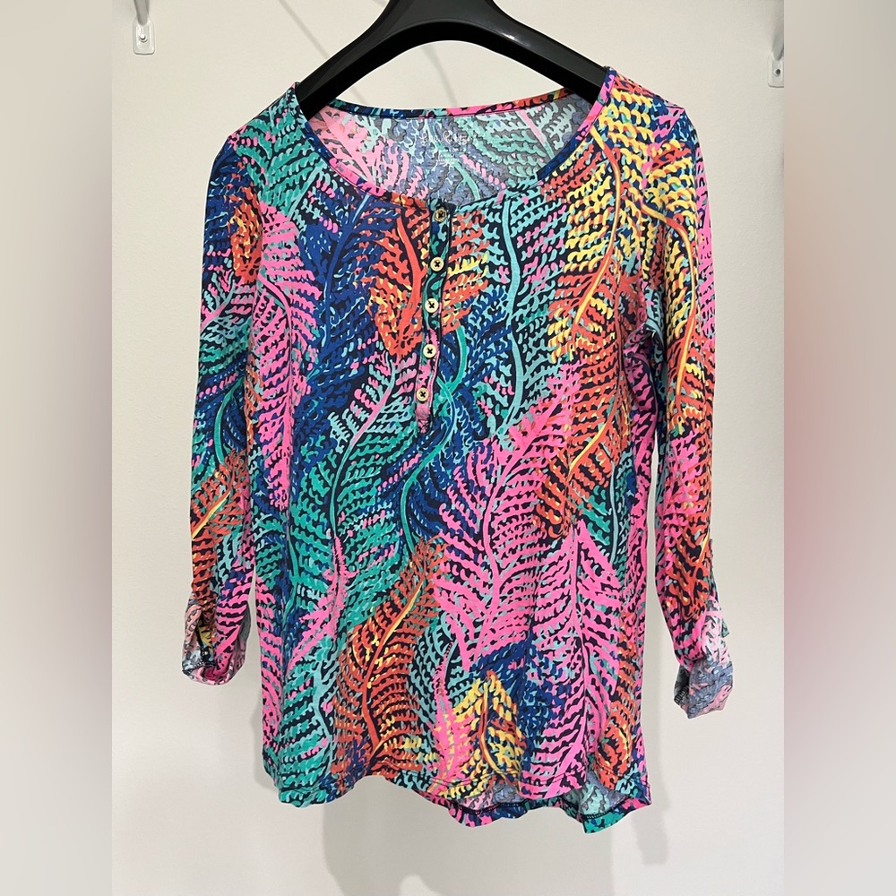 Lilly Pulitzer Porter Printed Top Bright Navy Electric Feel Size Small